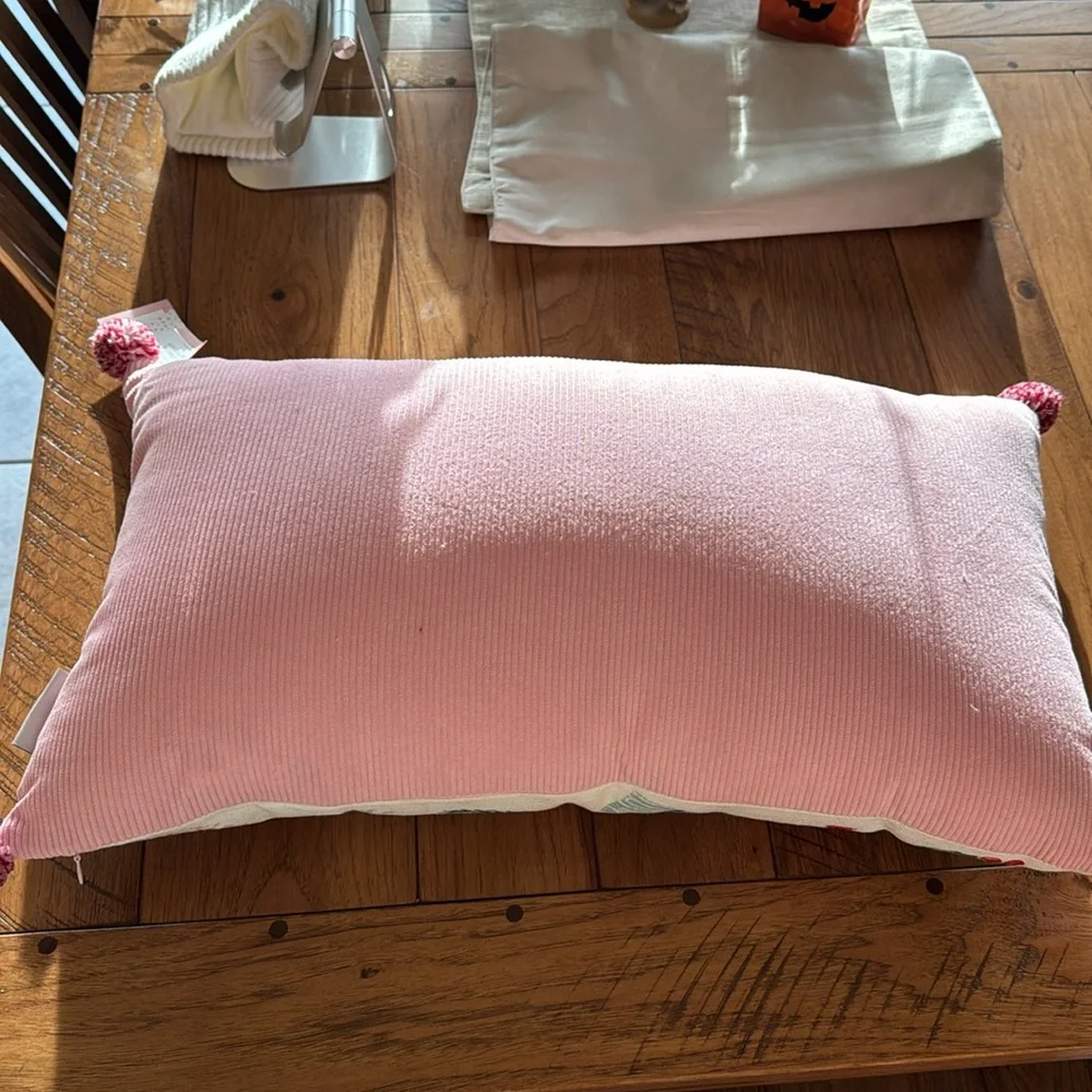 CHRISTMAS PINK CORDUROY PILLOW. NWT